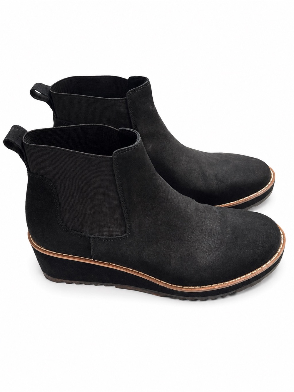 Eileen Fisher Luv Wedge Chelsea Boots Women’s 7.5 Black Nubuck NWOT